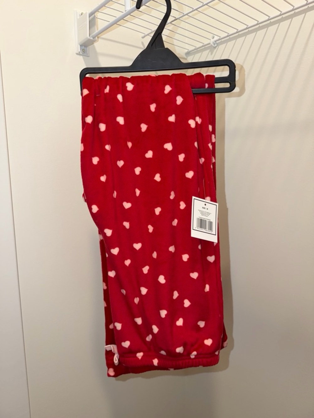 Red Heart-Print Fleece Pajama Pants